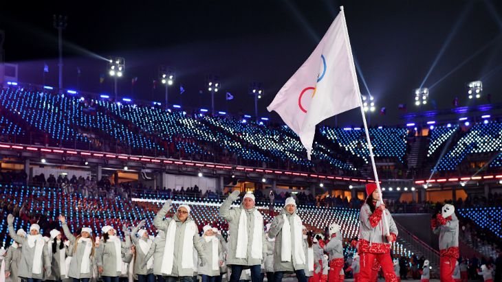 Сборная России на церемонии открытия игр в Пхенчхане