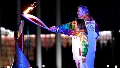 Ирина Роднина и Владисла Третьяк на церемонии открытия Игр-2014